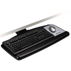3M Plateau pour clavier, il suffit de soulever pour régler la hauteur et l'inclinaison, plateau robuste avec repose-poignet en gel et tapis de souris précis, pivote d'un côté à l'autre et se range