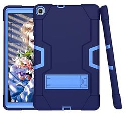 Samsung Tab A8 10.5 x 200/x205 (2021) Case with Kickstand, Durable Heavy Shock Socket Hybrid Three Layer Protective Cover (Navy Blue + Blue