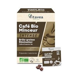 Vitavea - Café Minceur BIO Intense - Brûle-graisse Elimination Silhouette affinée - Café soluble 100% Arabica Guarana origine naturelle et biologique - 12 sachets - Fabriqué en France