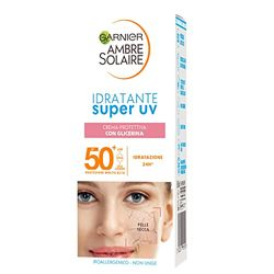 Garnier Fuktgivande ansiktskräm Super UV, för torr hud, SPF 50+, snabbabsorberande, med glycerin, Ambre Solaire 50 ml