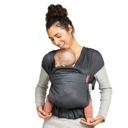 Infantino - Écharpe de Portage Bébé Hybride Hug & Cuddle - Porte Bebe Hybride - Housse de confidentialité matelassée - Pochette de rangement intégrée - Pour bébé de 3,2 à 11,8 kg - Gris foncé