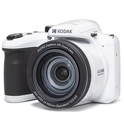 KODAK Pixpro Astro Zoom AZ405 - Fotocamera Digitale Bridge, Zoom 40X, Obiettivo Grandangolare 24 mm, 20 Megapixel, LCD 3, Video Full HD 1080p, OIS, Batterie AA - Bianco