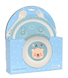 SAFTA - Set of Plates and Cutlery, Pack, Plate, Cutlery, Baby, Starter, Food, Comfortable and Versatile, 22.5 x 5.5 x 26 cm, Pastel Blue, baby blue, Estándar, Casual