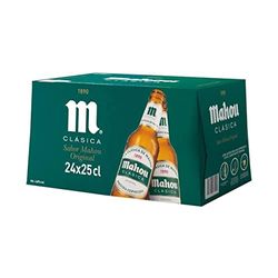 Mahou Clásica Cerveza Dorada Lager, Auténtica Cerveza Mahou Con Sabor Suave, Refrescante y Con Espuma Consistente, 4.8% Vol. Alcohol, Pack 24 Botellas x 25cl