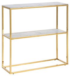 AC Design Furniture Antje Consolle Ingresso con 1 Ripiano, Piano in Vetro con Aspetto di Marmo di Bianco e Base Metallo di Colore Oro, A: 80,5 x L: 79,5 x P: 26 cm, 1 pezzo