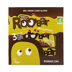 Roo'bar - Barres énergétique Vegan sans Gluten Noisette Enrobées Chocolat Noir - Lot de 3 - encas sportif - snack sain - 100% naturel