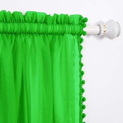 Elegant Comfort Lot de 2 Rideaux Semi-Transparents à Pompons avec Passe-Tringle de 5,1 cm – Rideaux Transparents Solides pour Salon, Chambre à Coucher, 152,4 x 213,4 cm (l x L), Vert Citron