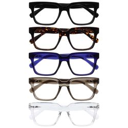 OPULIZERA Blue Light Blocking Reading Glasses - Anti-Reflective Anti-Glare UV400-5 Pack Readers - Oversized Frame - Computer Screen Glasses - Black Brown Blue Grey Clear - Men Women - +1.00