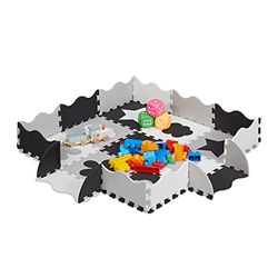 Relaxdays 34-Piece Jigsaw Playmat, Eva, Non-toxic, Interlocking Foam Mats, Soft Play, Indoor Playtime, Grey/White, PE, PEVA