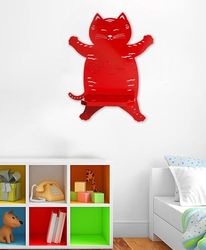 IPEA Wandrek voor kinderkamer, made in Italy, kattenmotief, wandplanken voor kinderkamer, gemaakt van metaal, kleurrijk rek voor boeken en speelgoed