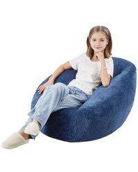 VEVOR Poef 90 cm met zachte armleuningen en opbergzak, luie stoel van traagschuim, 25D, gevuld met zachte fluwelen hoes, voor slaapkamer, speelkamer, woonkamer, blauw