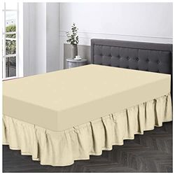 GC GAVENO CAVAILIA Polycotton Frilled Sheet Single Size, Corner Elasticated Skirts, Breathable Plain Bed wrap, Polyester-Cotton, Cream, Double Base Valance