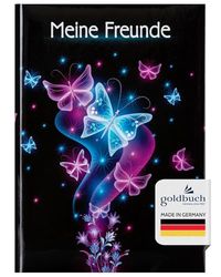 goldbuch 43577 Friendship Book Butterfly A5 with 88 Illustrated Pages for Nursery, Court and Primary School for Best Friends in School Time Art Print Black/Pink/Blue