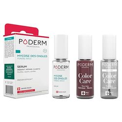 PODERM - LOT 3 PRODUITS | MYCOSE ONGLES TRAITEMENT PURIFIANT + Vernis ROUGE NOIR Tea Tree + Top Coat Brillant Longue Tenue | Soigne, Colore et Camoufle les Ongles Jaunes et Abîmés | Swiss Made