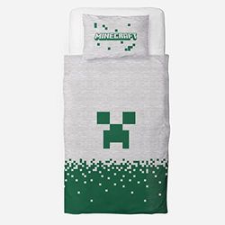 Character World Minecraft officiellt enkelt barn påslakanset varumärken pixlar design vändbart 2-sidigt bäddset inklusive matchande örngott | spel enkelsäng set polycotton