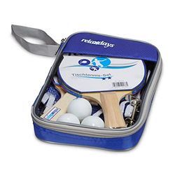 Relaxdays Set de ping-pong avec raquette filet et 3 balles de tennis de table sac de transport à fermeture avec dragonne HxlxP: 27 x 18 x 4 cm sport ping-pong tennis de table, bleu