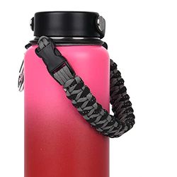 wongeto Paracord-Griff - Survival-Gurt mit Sicherheitsring und Karabiner für Hydroflasche mit breitem Mund, Wasserflaschen, 340 ml, 64 oz, Weave Grey