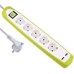 Electraline Gummy 62161 Extensão base 5 tomadas e 2 USB 2.1A - Cover de silicone - cabo 2 m ficha plana