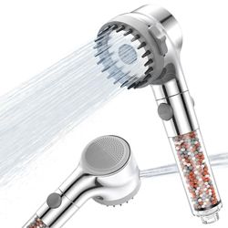 Zivacate Alcachofa de Ducha con Filtro [Alta Presión & Antical] - 3 Modos de Chorro - con Cepillo de Masaje de Silicona e Botón de Parada de Agua
