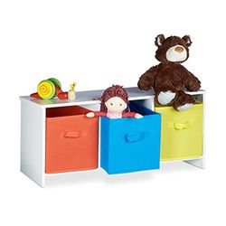 Relaxdays Banc de rangement enfant ALBUS caisse à jouets colorée banc en bois boîte à jouets pliable HxlxP: 35,5 x 81 x 29 cm, blanc