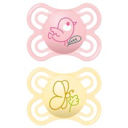 MAM Chupete, 2-6 Meses, Tetina Extra Delgada y Flexible, Plana y Simétrica de Silicona Skin Soft Silicone de Fácil Aceptación, con Caja Autoesterilizadora, MAM Perfect, Rosa Mate, Pack 2uds