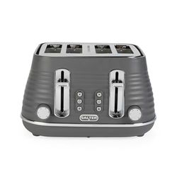 Salter EK5743GRY 4-Slice Wide Slot Toaster – Extra Thick Bread, Bagels, Crumpets, 6 Browning Levels, Removable Crumb Tray, Defrost/Reheat/Cancel, High-Lift Eject, Self-Centring, 1630W, Ripple Grey