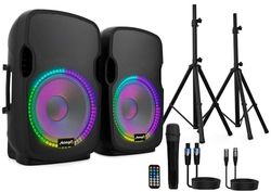 Audibax Party 212 - Set 2 Altoparlanti Attivi e Passivi 12" - Potenza 400W - Altoparlante Amplificato - Connessione USB/SD - Supporto + Cavo + Microfono Inclusi - Altoparlante Bluetooth - LED