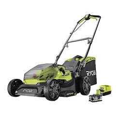 RYOBI Tondeuse Brushless sans Fil 18V One+ RY18LMX37A-150 – Largeur Ø37cm, 1 Batterie 5.0Ah + Chargeur, Mulching ou Ramasse, Bac Semi-Rigide 45L, Réglage Centralisé, Idéale 300-400m²