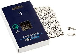 BBB Cycling E-PowerLine 9-Speed Cycling Chain Fietsketting met SmartLink QuickLink inclusief fietsketting voor 9-voudige kettingfietsen, 136 schakels, zilver, vernikkeling, BCH-09E