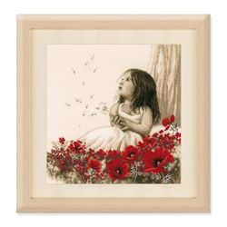 VERVACO Punto Croce Contato Ragazza in Un Campo di Papaveri Decorativi Set Fai da Te Creativo Adulti Casa Decor Arte da Parete Kit per Hobby Cross Stitch, Multicolor, ca. 33 x 34 cm