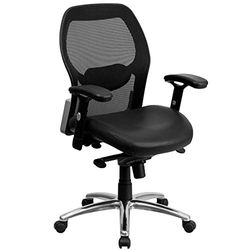 Flash Furniture Executive Draaistoel met zitting, kniekantelbediening en verstelbare armen, chroom, zwart leder/gaas, 66,04 x 63,5 x 40,64 cm