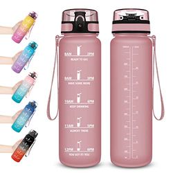 Gourde 1l, Grande Bouteille d'eau de 1 Litre Avec Filtre et Marqueur de Temps, Gourde Sport Sans BPA, Tritan Gourde Étanche, Plastique Gourde Reutilisable pour Sport, Gym, Bureau, l'école, Fitness