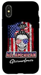 All American Grandma Patriotic Messy Bun Skull 4th Of July Custodia per iPhone X/XS