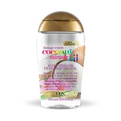 OGX Coconut Miracle Oil Extra Strength Penetrating Hair Oil for Dry, Damaged, and Frizzy Hair, Intense Hydration, Frizz Control, and Shine with Coconut Oil, Tiare, and Vanilla Bean Extracts, 100 ml