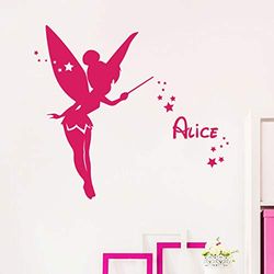 Pegatina con Nombre Personalizado, diseño de Hada – Decoración de Pared para habitación Infantil – 2 láminas de 40 x 25 cm – Fucsia