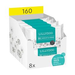 LILLYDOO Wet Wipes Face & Hands 160 Pieces (8 x 20), 100% Plastic-Free