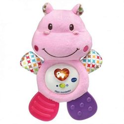 VTech HIPO Mordedor Hipopótamo de Peluche Musical y sonajero Que Ayuda a calmar y aliviar a tu Bebe con tiernas Frases, Canciones y melodías, Color Rosa (3480-502557)