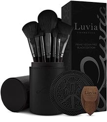 Luvia Cosmetics Pennelli Make Up Professionali Set Prime Vegan Pro Black, Set di 12 Pennelli da Trucco Con Scatola Di Pennelli, Spugna E Tappetino Per La Pulizia Per Pennelli, Colore: Nero
