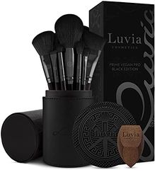 Make-up kwastenset Luvia, Prime Vegan Pro - Zwart, 12 Make-up kwasten incl. kwastenetui, make-up sponsje & reinigingsmatje voor cosmetische kwasten, in zwart