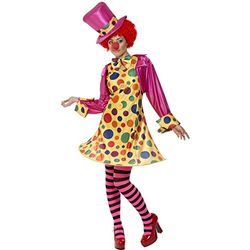 Clown dameskostuum meerkleurig overhemd vlinderdas gestreepte panty hoed, large Medium Meerdere