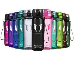 Super Sparrow Botella de Agua Deportiva - 500ml - Sin BPA (Transparente- Negro)