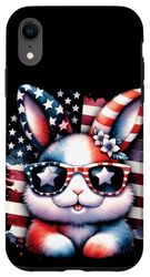 Carcasa para iPhone XR Bunny American Flag USA 4 of July Patriotic Rabbit Funny