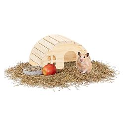 Relaxdays Hamsterhus av trä, burtillbehör för dvärghamstrar och möss, HBT: 10 x 18,5 x 13 cm, hamsterhus, natur