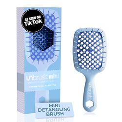 FHI Heat UNbrush - Mini cepillo desenredante para cepillar sin dolor en todo tipo de cabello húmedo o seco, cerdas antiestáticas Duoflex duraderas, mango ligero, mini cepillo de pelo ventilado, azul