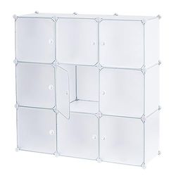 Baroni Home Mobile Componibile Salva Spazio, Organizzatore con Scomparti Impilabili in Plastica per Camera da Letto, Cabina Armadio, Ingresso, Bianco, 9 Scomparti, 117x37x111 cm