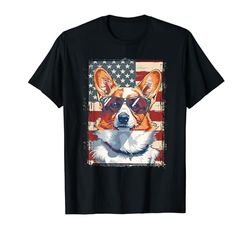 Fawn Corgi Dog 4th July America Flag Patriotic Mom Dad Camiseta