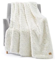 UGG 25517 Amanda Reversible Throw Blanket Flannel Plush Warm Cuddly Cozy Furry Luxurious Soft Blankets for Couch or Bed, 70 x 50-inch, Snow