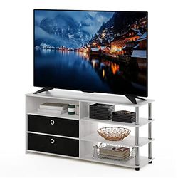 Furinno Eenvoudig ontwerp tv-standaard, gebouwd hout, wit eiken/roestvrij staal/zwart, 119,9 (B) x 49,8 (H) x 40,1 (D) cm