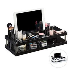 Relaxdays Table Organizer, Make-Up Stand Tablet and Smartphone, Brush Holder, Office, Black, H x W x D: app. 8.5 x 40 x 16 cm
