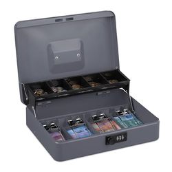 Relaxdays Caisse à Monnaie, Pratique, Combinaison à 3 Chiffres, pour Billets et pièces, verrouillable, Grise
